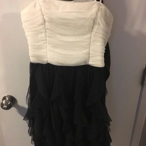 Semi formal off white and black short dress